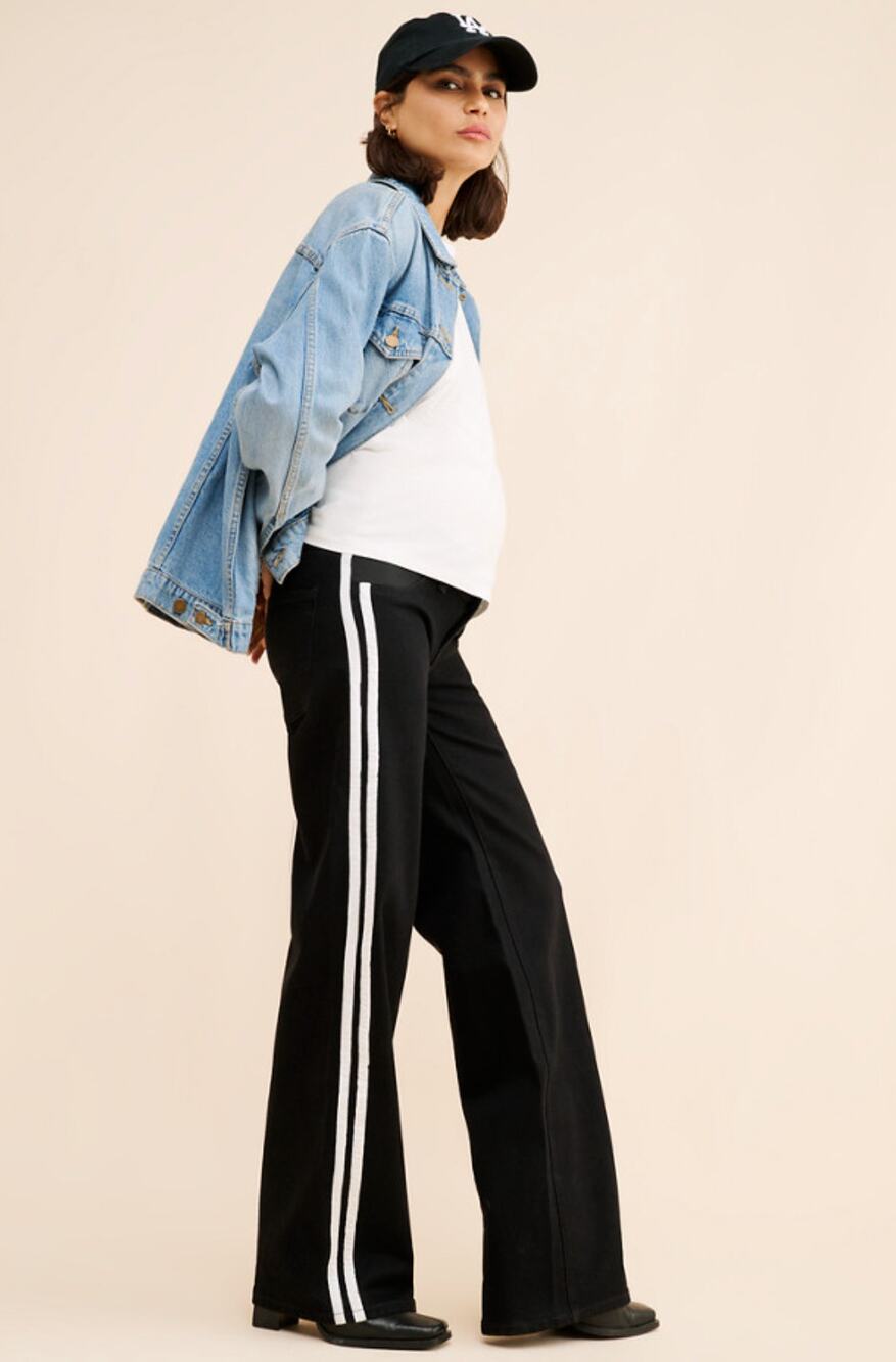 WARP + WEFT Maternity Black Striped Wide Leg Jeans Size 6 / 28